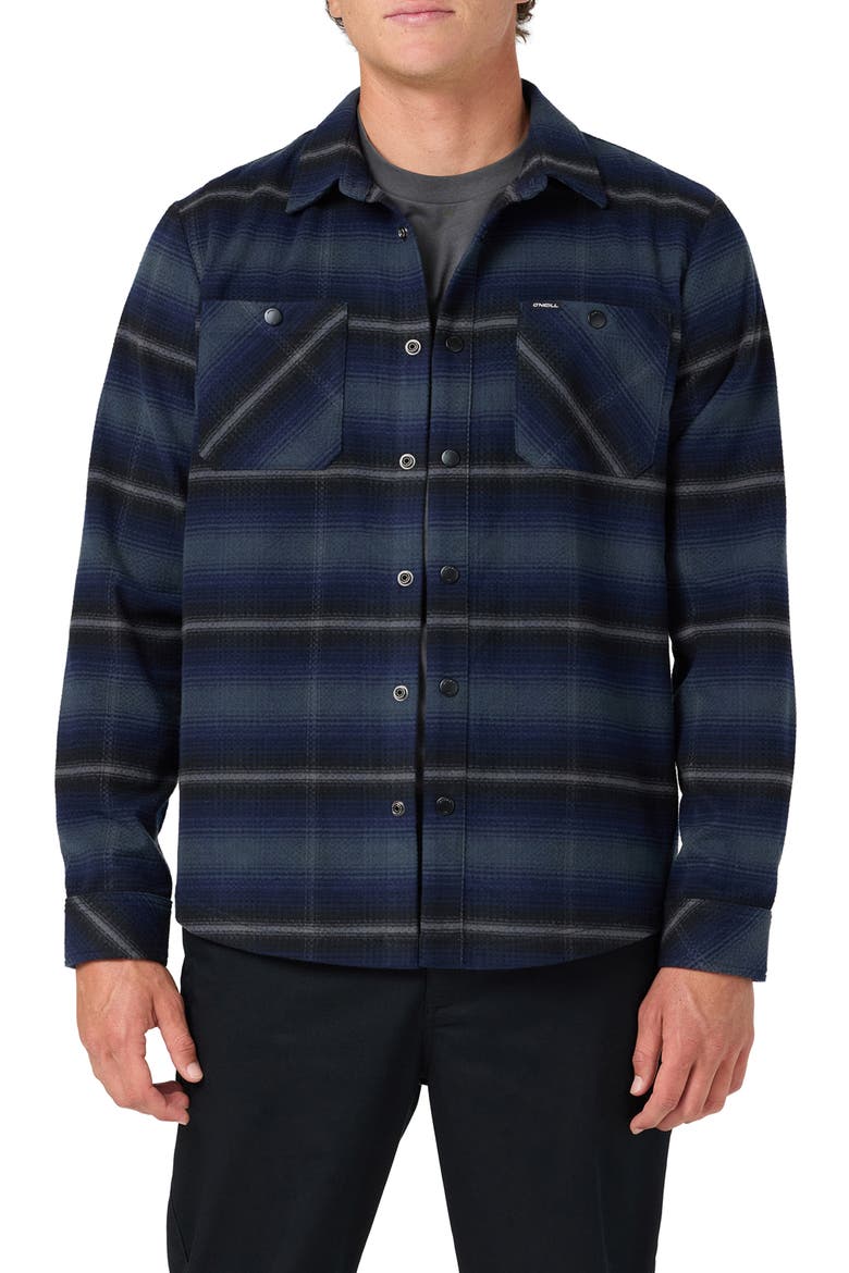 Glacier Plaid Snap-Up Overshirt, Main, color, DARK SLATE