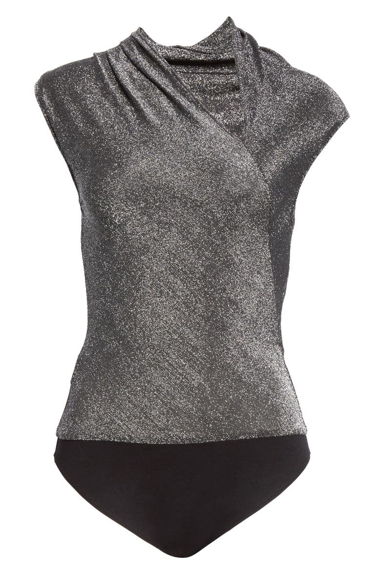 Kinny Metallic Bodysuit, Alternate, color, ALUMINUM