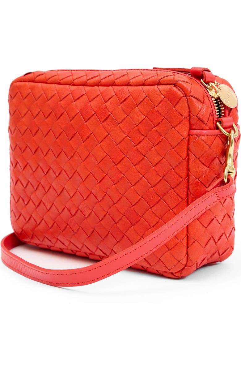Clare V. Midi Sac Woven Leather Crossbody Bag, Alternate, color, Bright Poppy