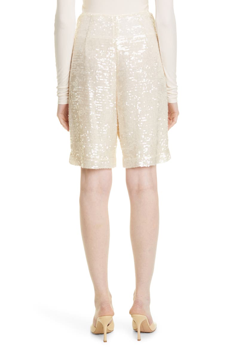 Sequin High Waist Bermuda Shorts, Alternate, color, CREAM