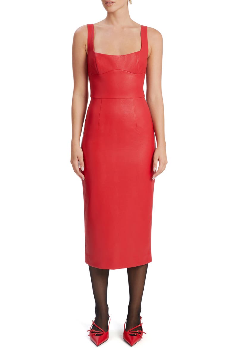 Bardot Kassy Faux Leather Sheath Dress, Main, color, Famous Red