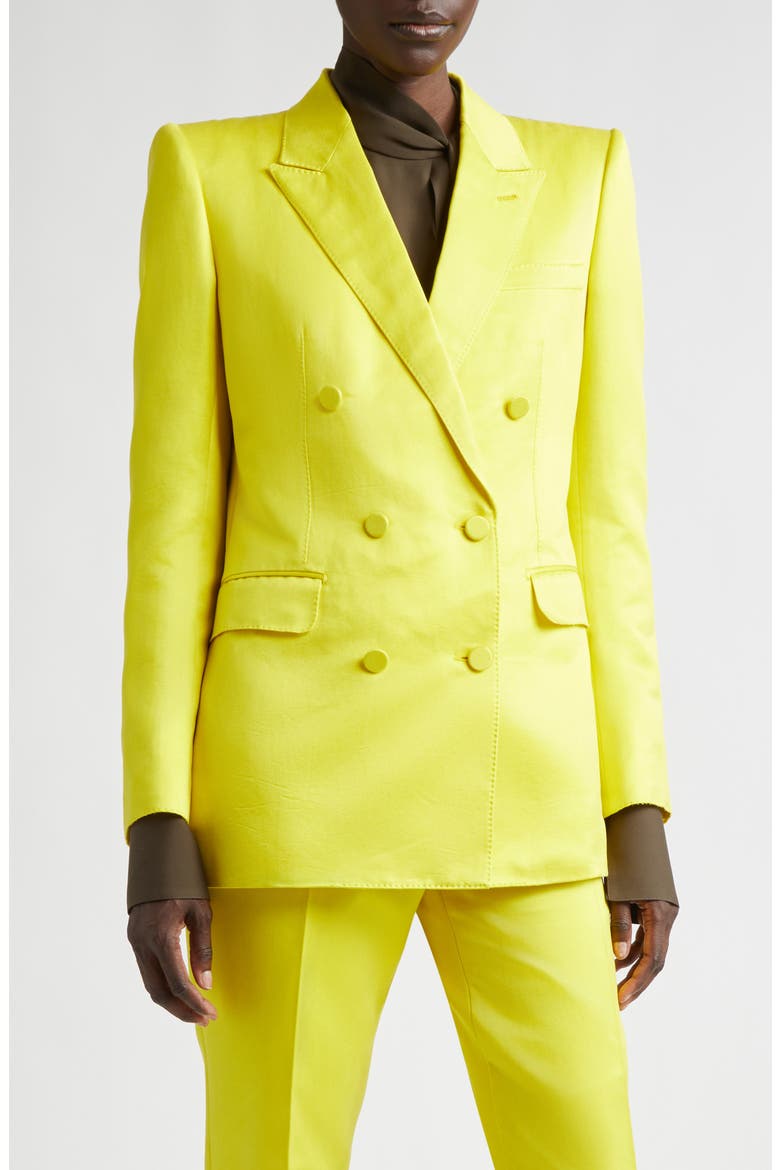 Double Breasted Hammered Satin Jacket, Main, color, BY160 CITRON