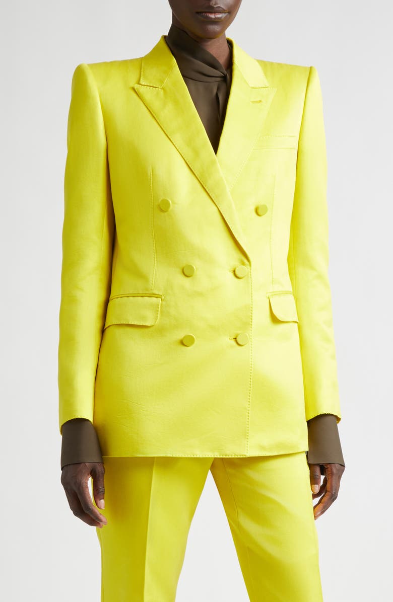 TOM FORD Double Breasted Hammered Satin Jacket, Main, color, By160 Citron