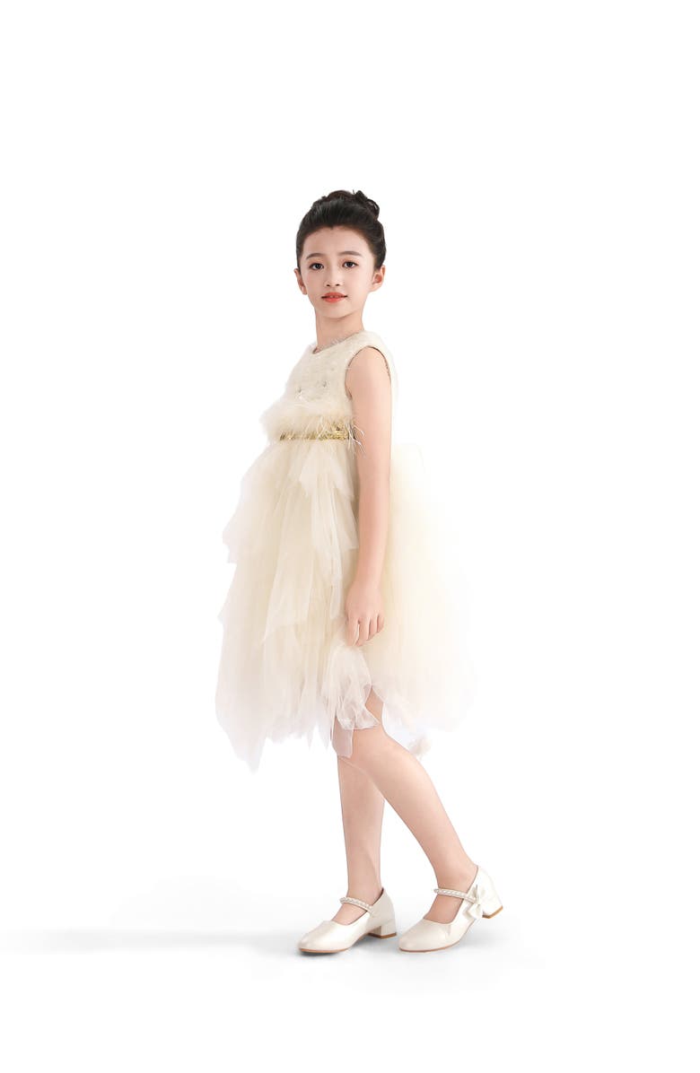 Tulleen Feathered Tulle Party Dress, Alternate, color, Cream