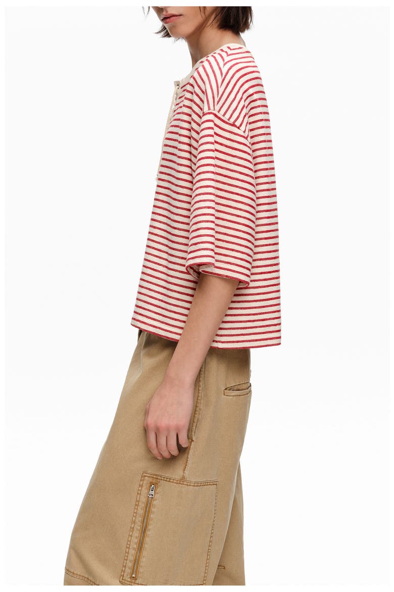 Cotton T-Shirt with Corset Detail, Alternate, color, RED