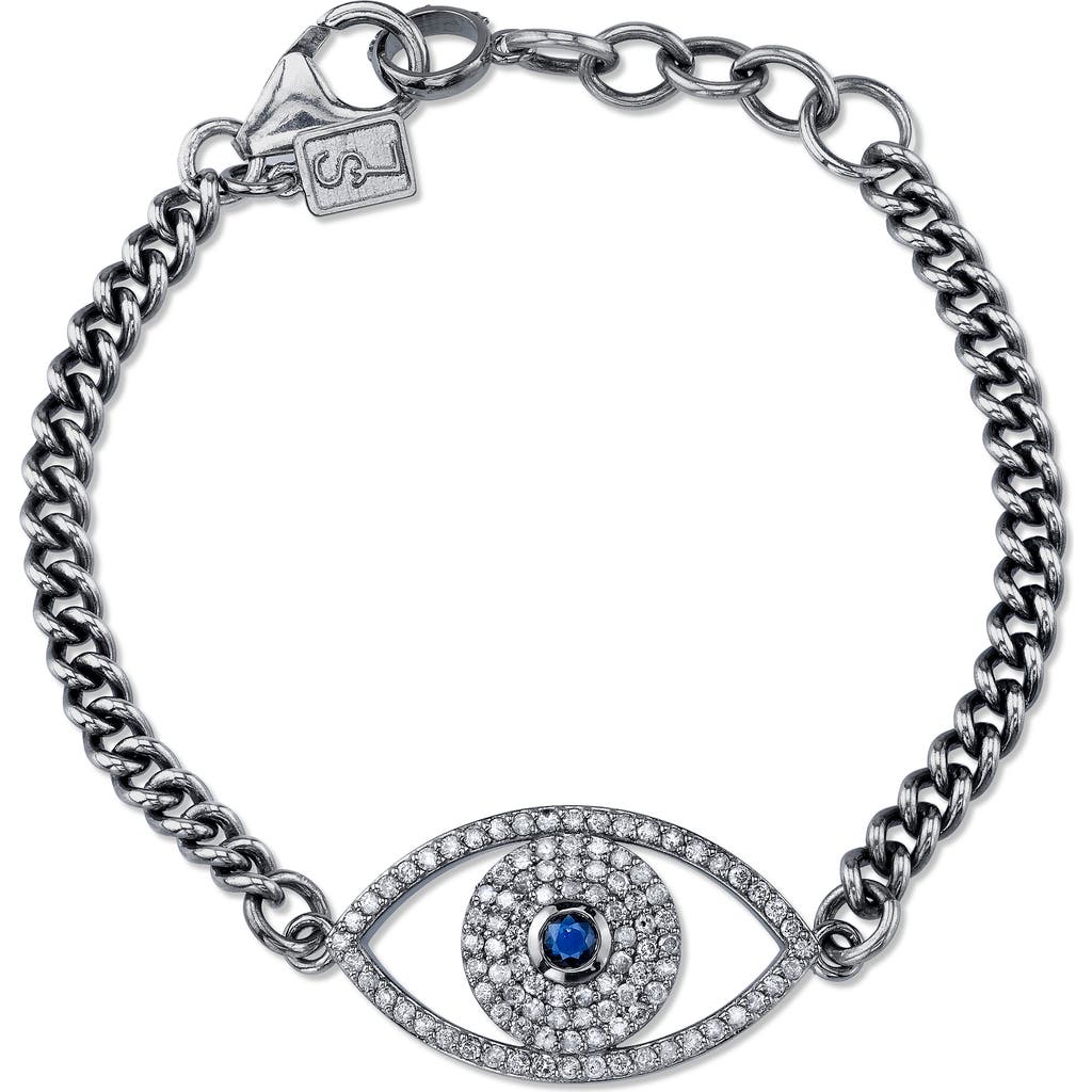 Sheryl Lowe Evil Eye Curb Chain Bracelet In Sterling Silver