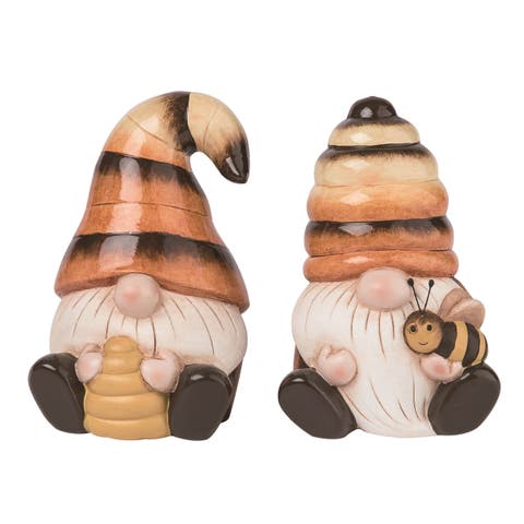 6 Inch Multicolor Spring Gnome Set of 2 in Bee Outfits Terracotta Decorative Objects for Spring Decor