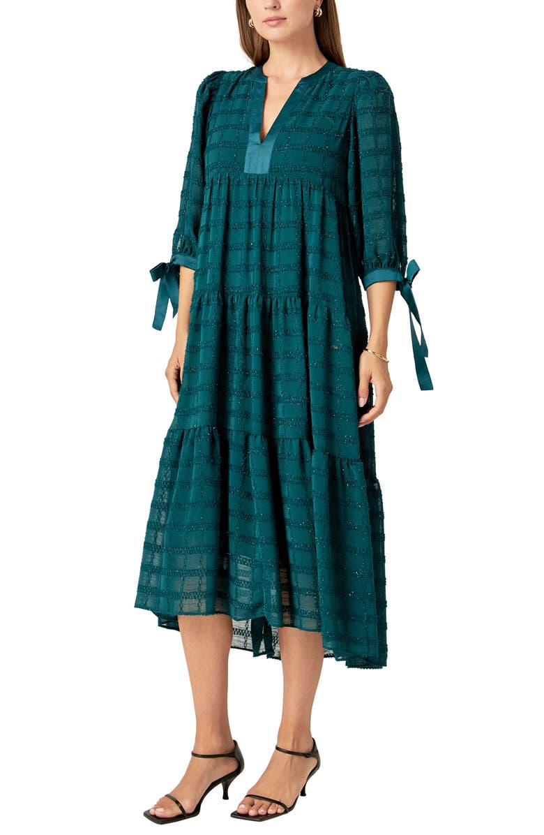 English Factory Textured Chiffon Dress, Alternate, color, Emerald