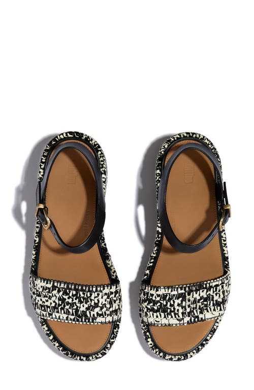 Fitflop Platfforms Woven Ankle Strap Wedge Sandal In Black/ivory Mix