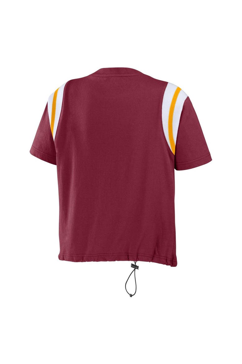 Women's WEAR by Erin Andrews Burgundy Washington Commanders Cinched Colorblock T-Shirt, Alternate, color, Burgundy