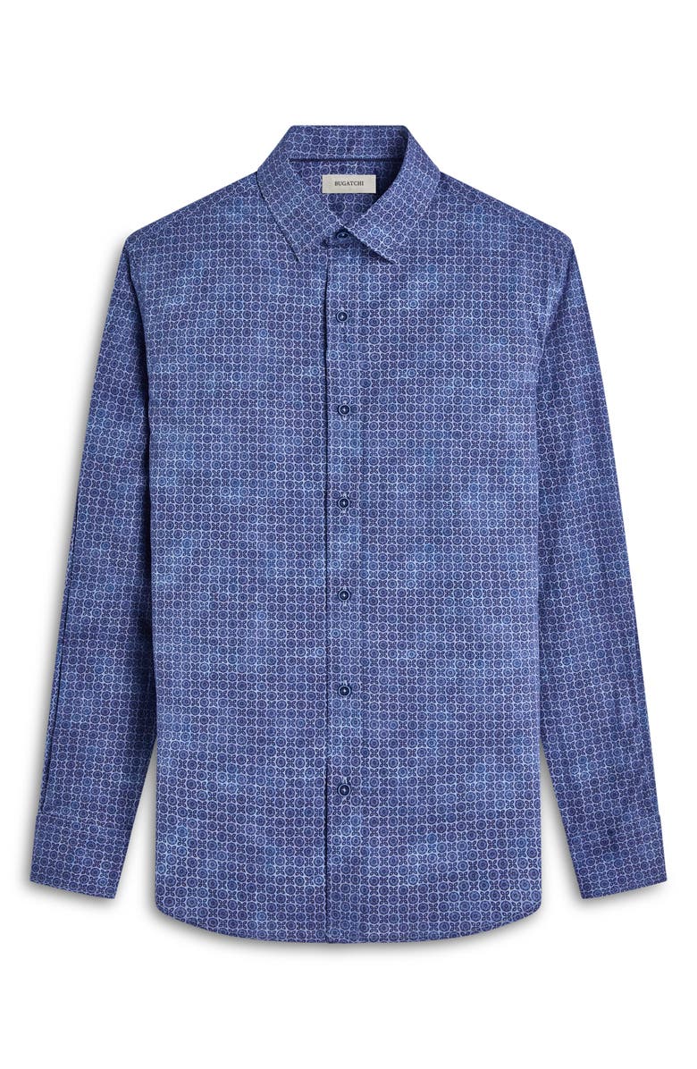 Bugatchi Julian Shaped Fit Stretch Cotton Button-Up Shirt, Alternate, color, Indigo