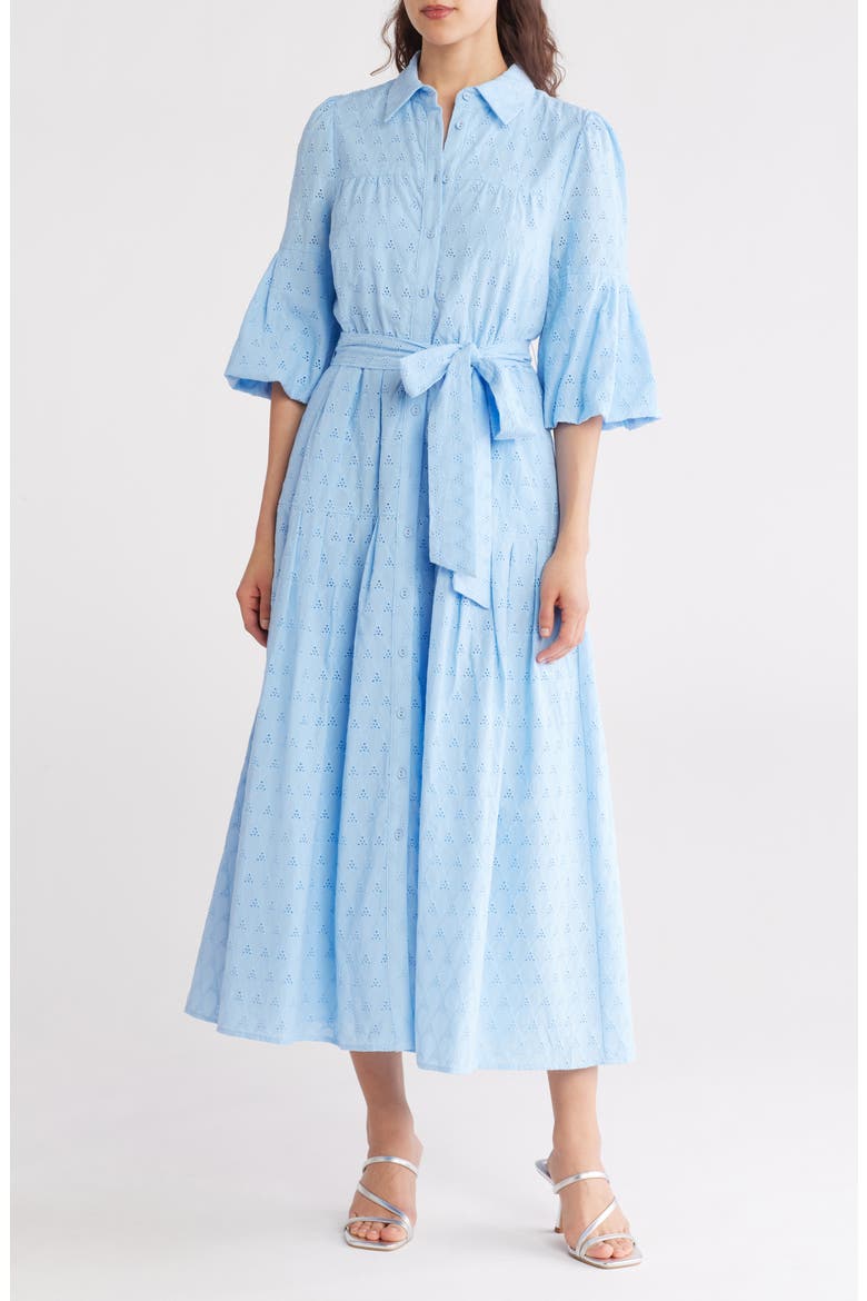 Eyelet Tie Waist Shirtdress, Main, color, BLUEBELL