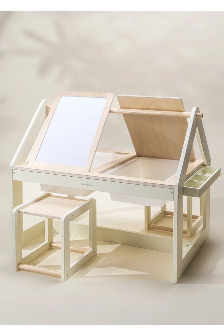 Multifunction Wooden Art & Sensory Table W/ Stools, Alternate, color, Natural Wood