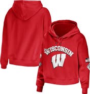 WEAR by Erin Andrews Women's WEAR by Erin Andrews Red Wisconsin Badgers Mixed Media Cropped Pullover Hoodie
