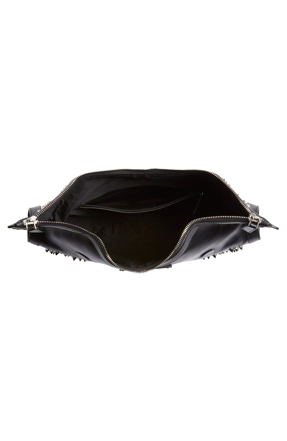 Alexander McQueen 'De Manta - Flower Studs' Calfskin Leather Clutch, Alternate, color, BLACK