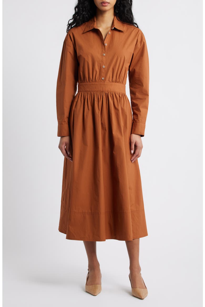 Long Sleeve Shirtdress, Main, color, RUST