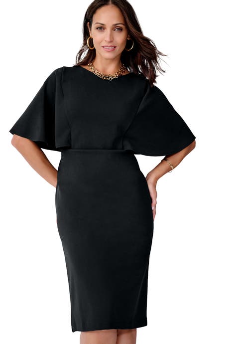 Stretch Crepe Cape Sheath Dress (Plus)