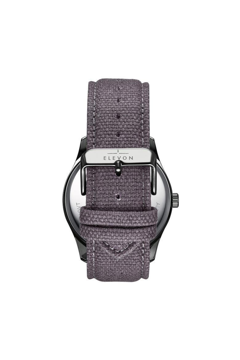 Crosswind Canvas-Overlaid Leather-Band Watch w/ Date, Alternate, color, Gunmetal/Grey