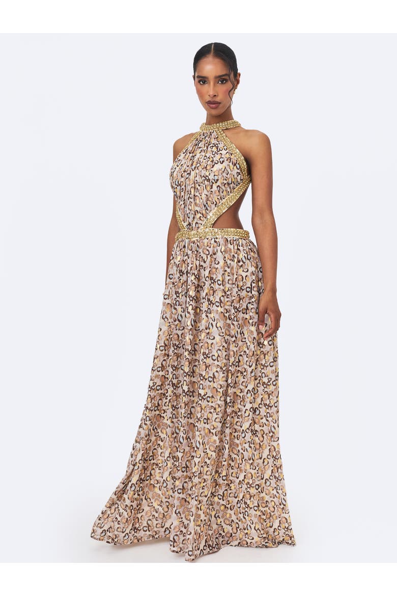 Quinnlyn Chiffon Halter Maxi Dress, Alternate, color, Beige
