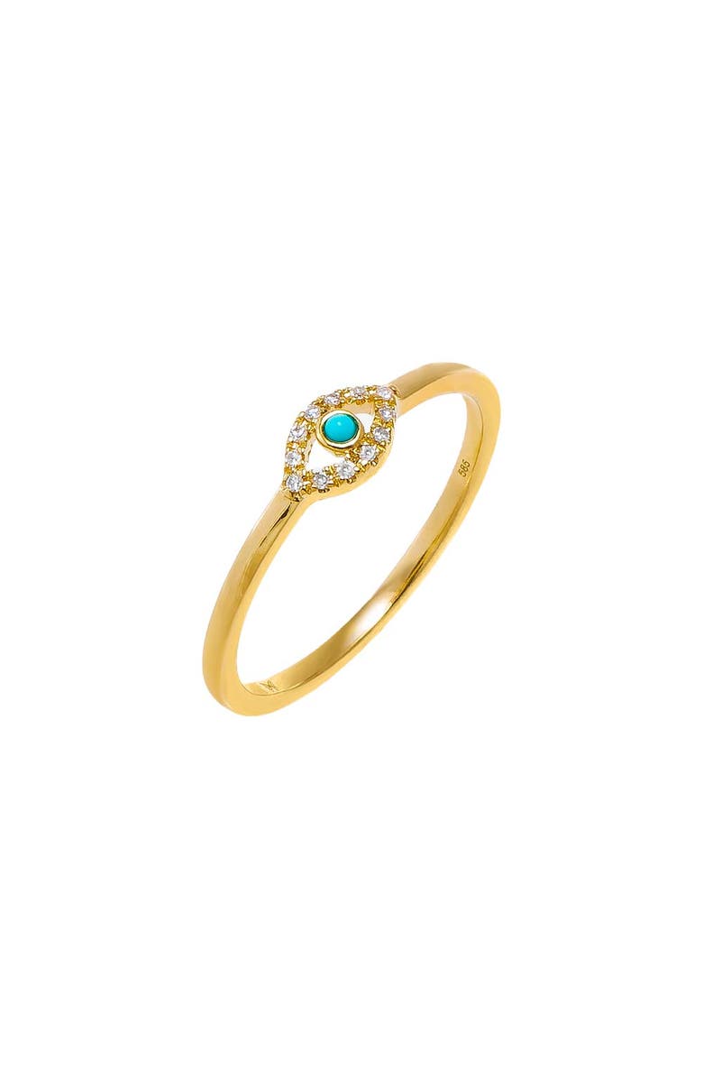 BY ADINA EDEN Mini Diamond Pave & Turquoise Evil Eye Ring 14K, Main, color, 14K Gold