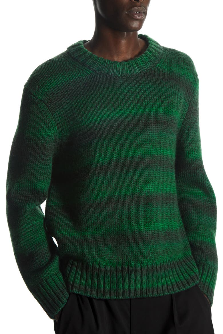 Gradient Stripe Wool Crewneck Sweater, Main, color, GREEN GRADIENT STRIPE