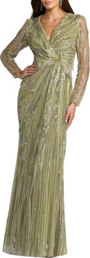 Mac Duggal Hand Embellished V-Neck Column Gown