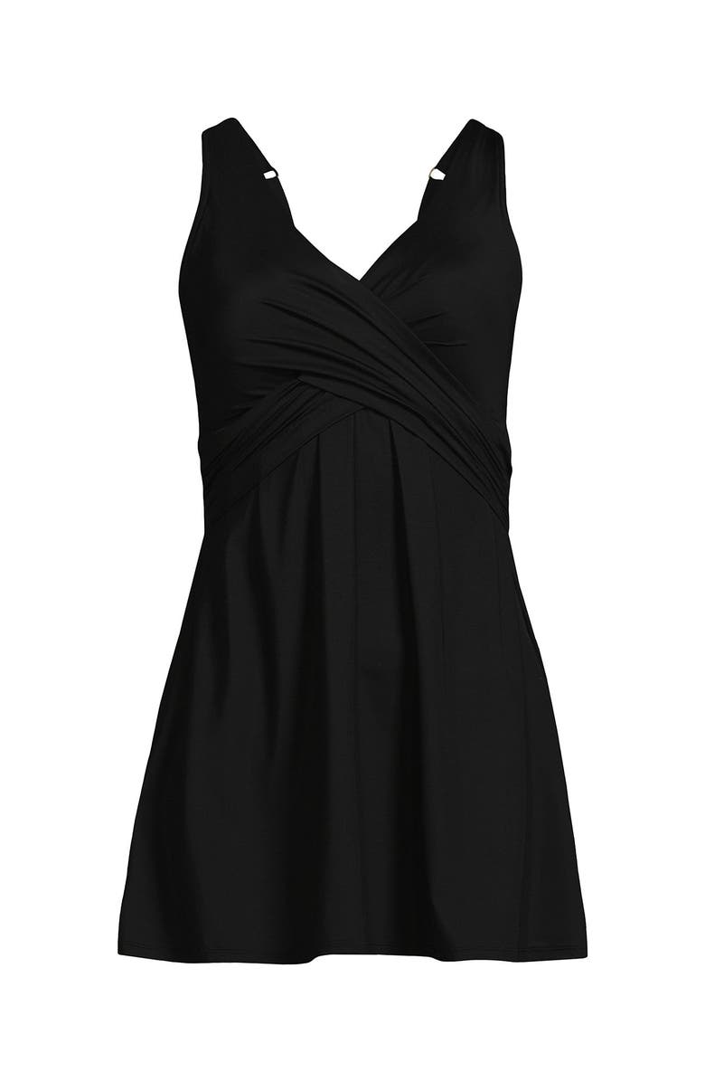 Lands' End D-Cup Slender Suit Wrap Swim Dress Swimsuit Print, Alternate, color, Black