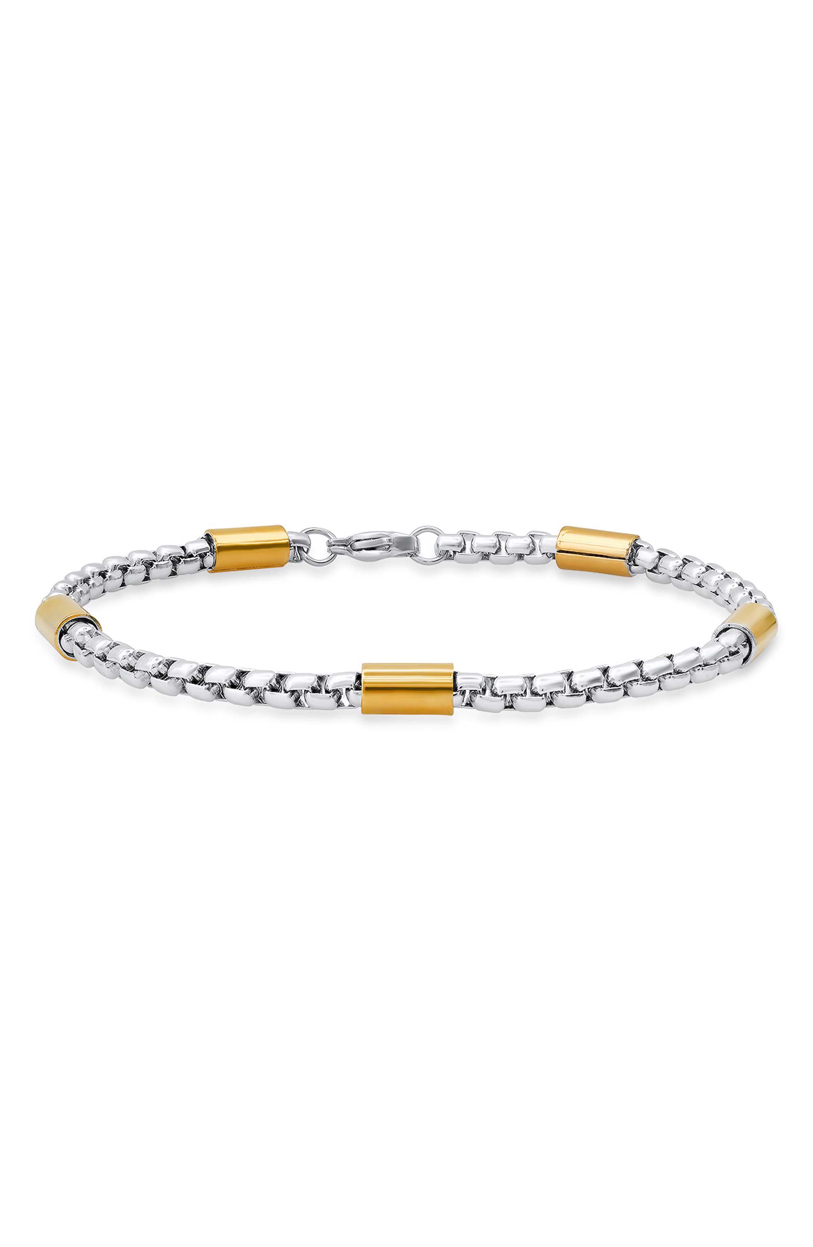 Men's Two Tone Stainless Steel Box Chain Bracelet