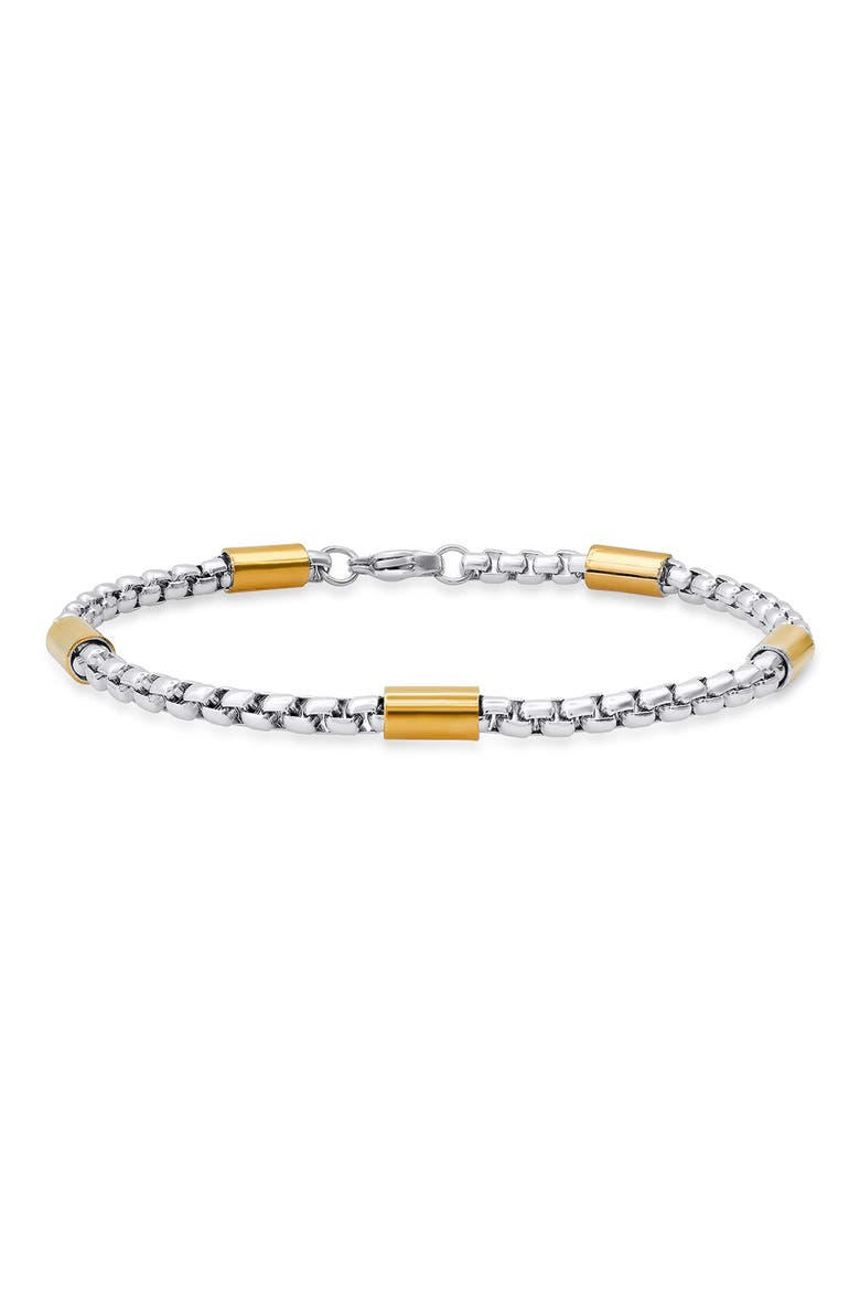 Men's Two Tone Stainless Steel Box Chain Bracelet, Main, color, SILVER/GOLD