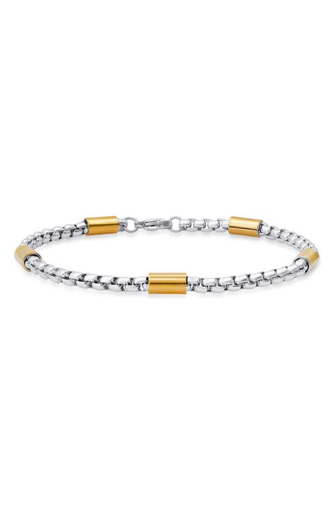 Men's Two Tone Stainless Steel Box Chain Bracelet