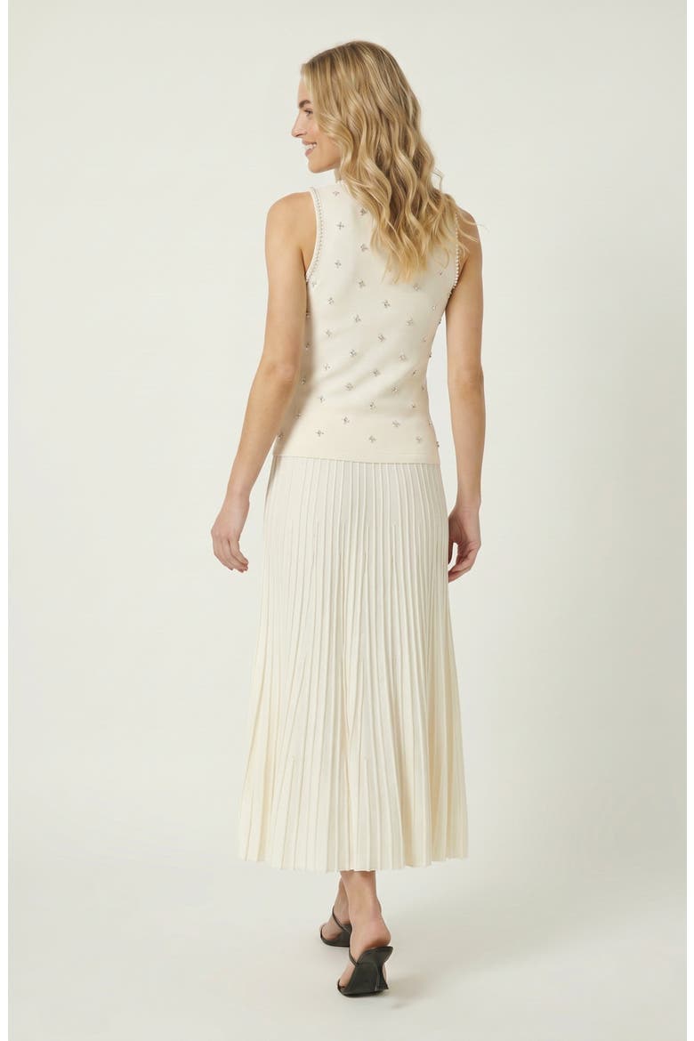 Pearl Embellished Pleated Midi Sleeveless Dress, Alternate, color, White