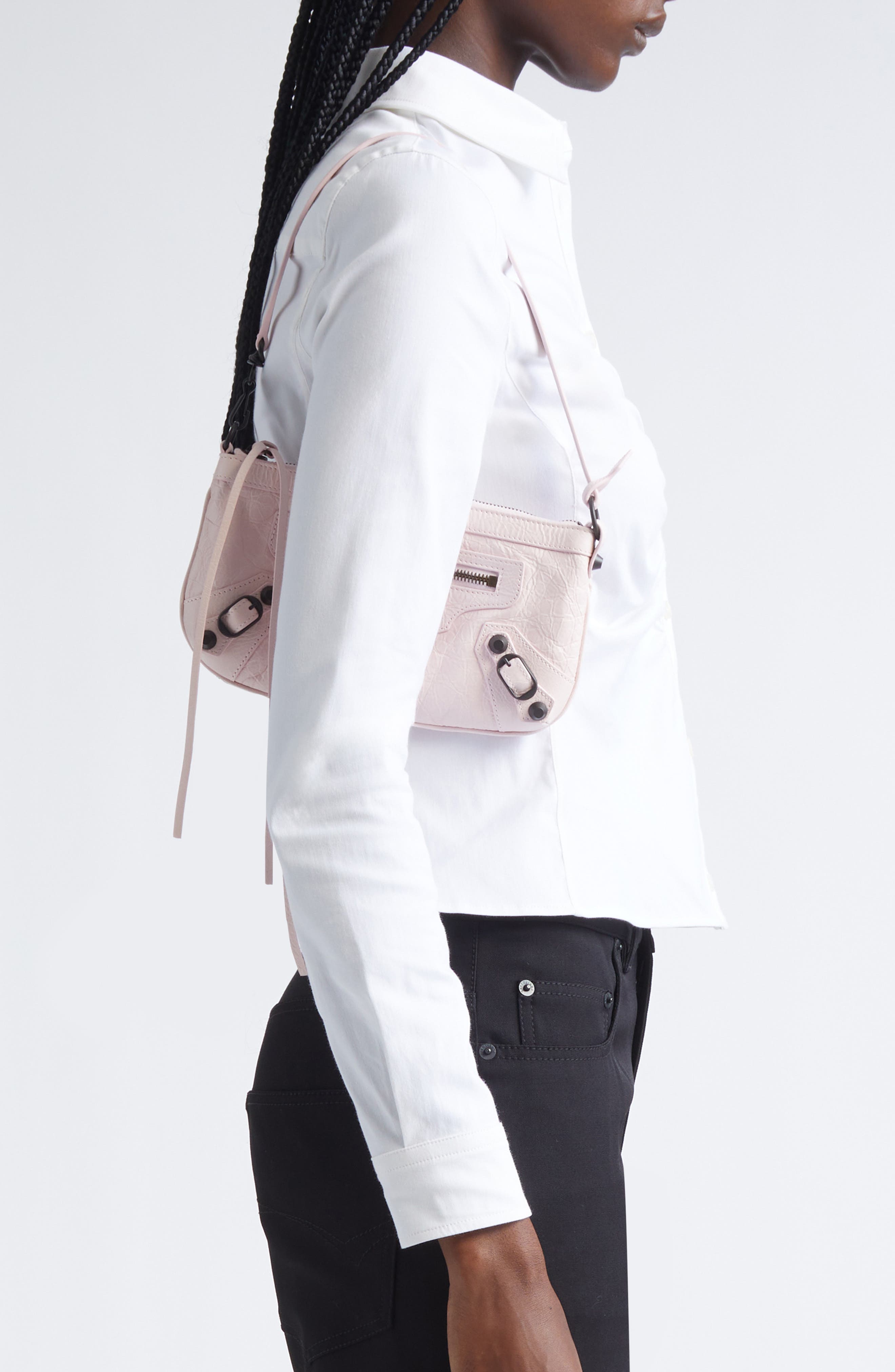 Balenciaga Le City Leather Pouch on a Strap, Alternate, color, Petal Pink