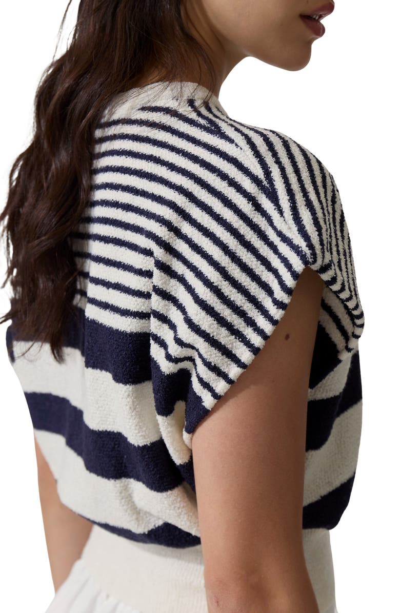 DELUC Eloan Crop Sweater Vest, Alternate, color, Ecru Striped Blue