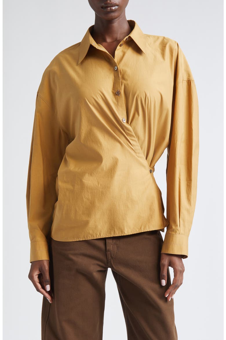 Twisted Cotton & Silk Button-Up Shirt, Main, color, CUMIN