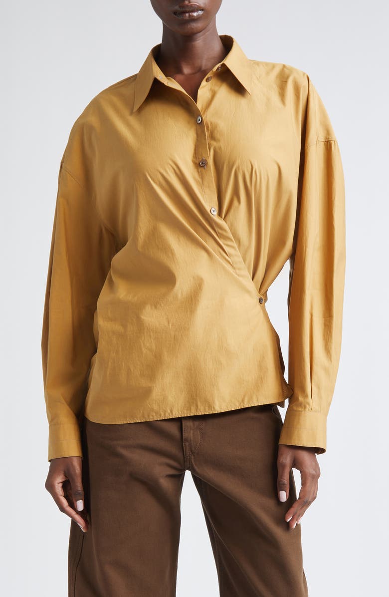 Lemaire Twisted Cotton & Silk Button-Up Shirt, Main, color, Cumin