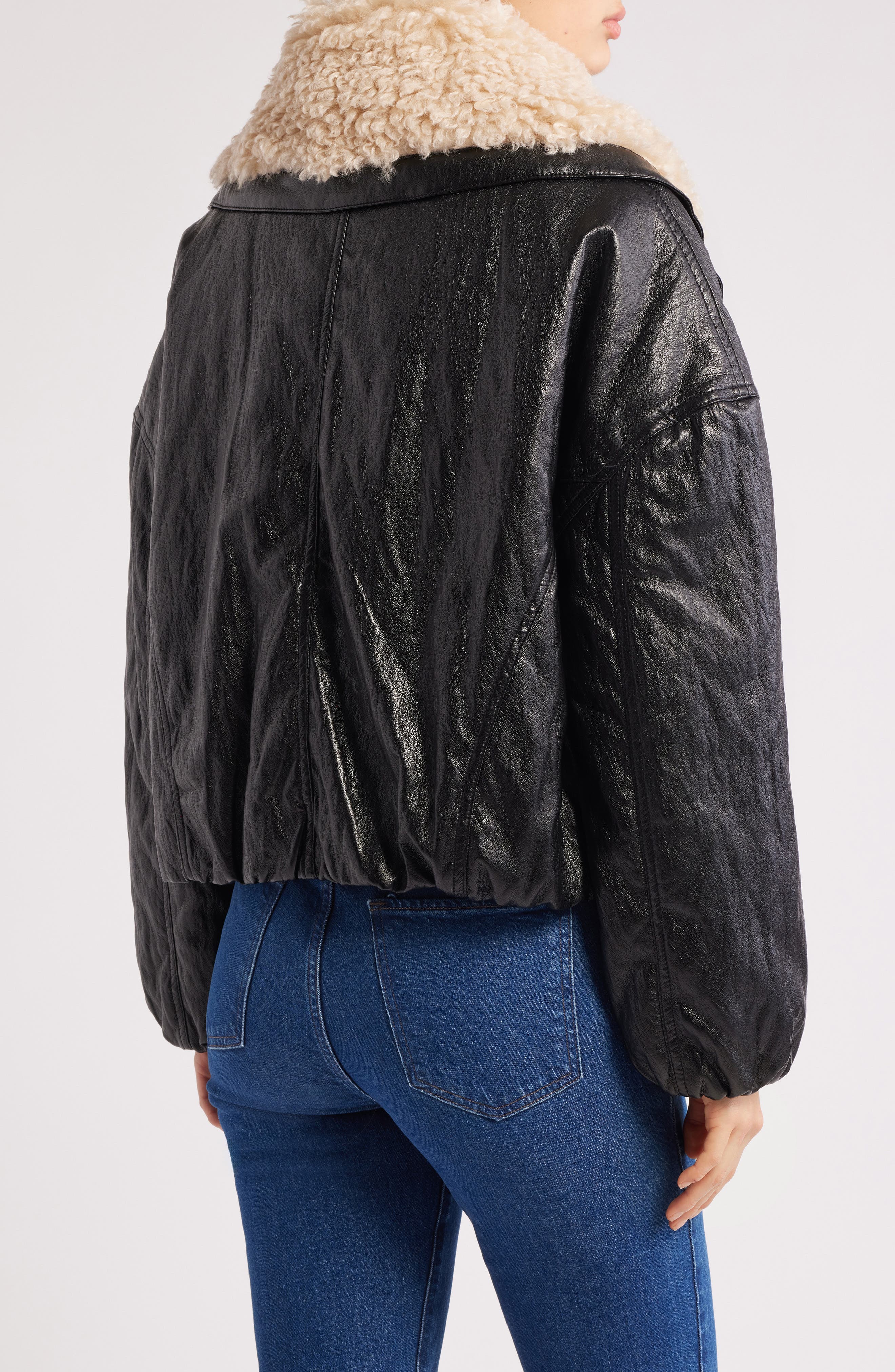 Faux Leather Jacket with Faux Shearling Collar - image 2