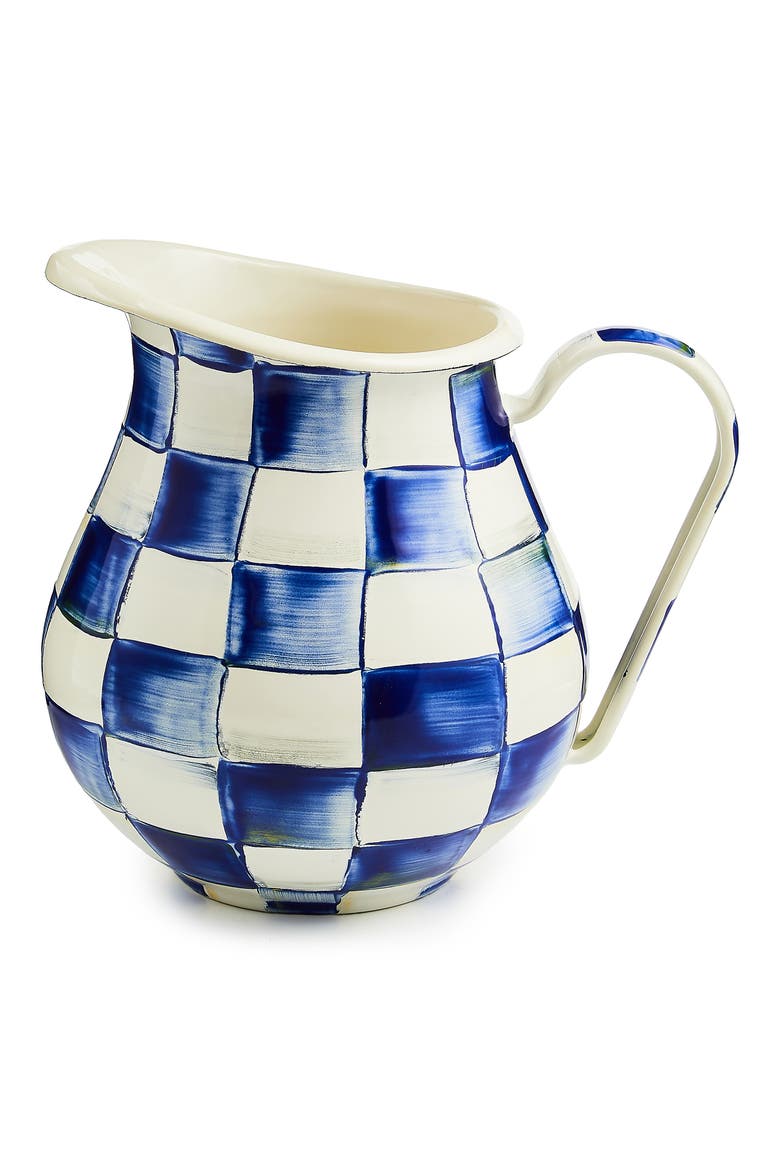 Royal Check Enameled Steel 3-Quart Pitcher, Main, color, BLUE/ WHITE