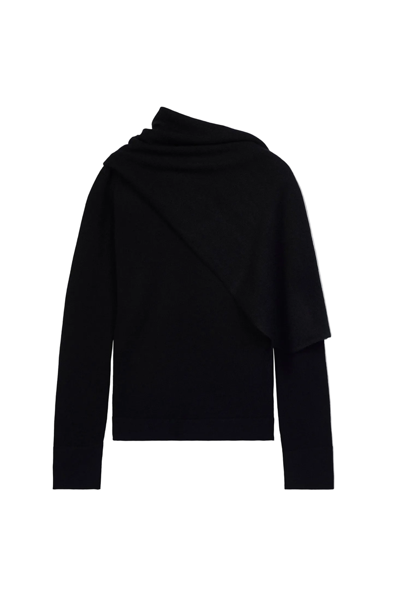 Gobi Cashmere Cashmere Sweater with Draped Scarf, Main, color, Black