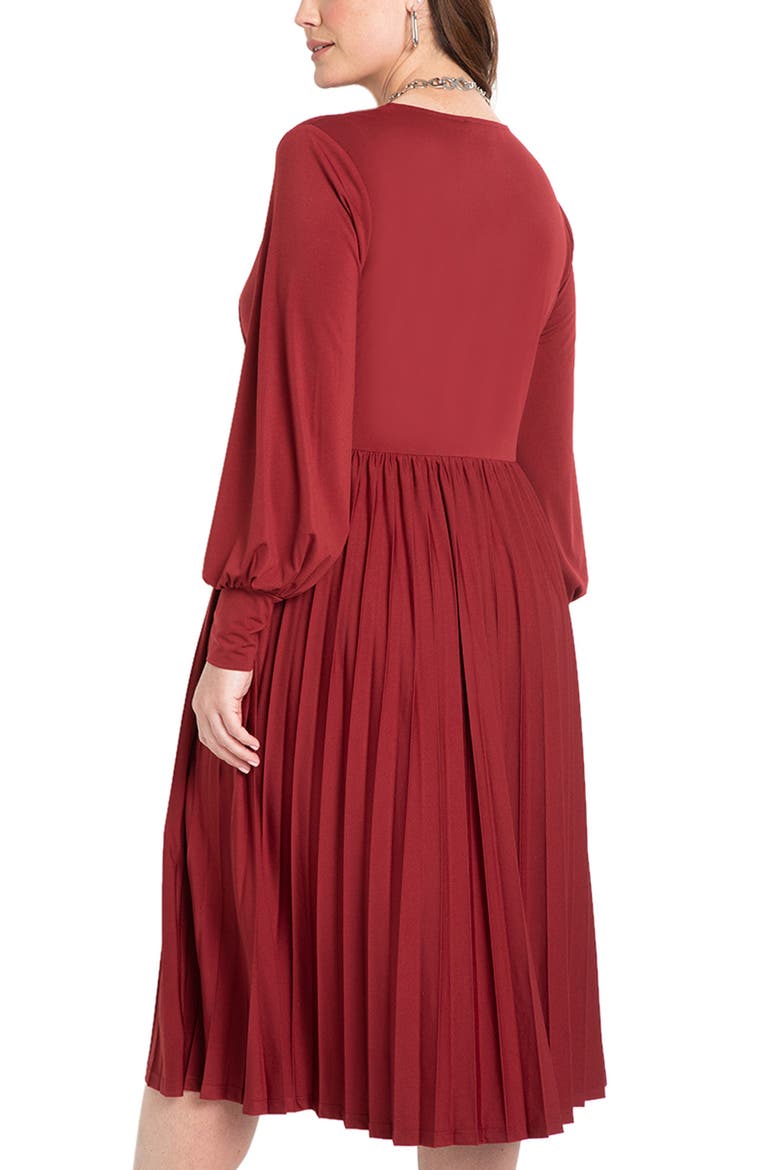 Knot Front Pleated Skirt Dress, Alternate, color, CABERNET