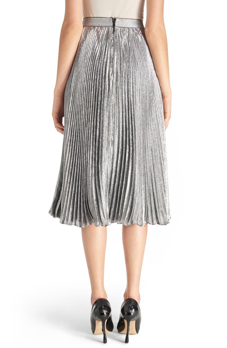 Christopher Kane Pleated Lamé Midi Skirt, Alternate, color,