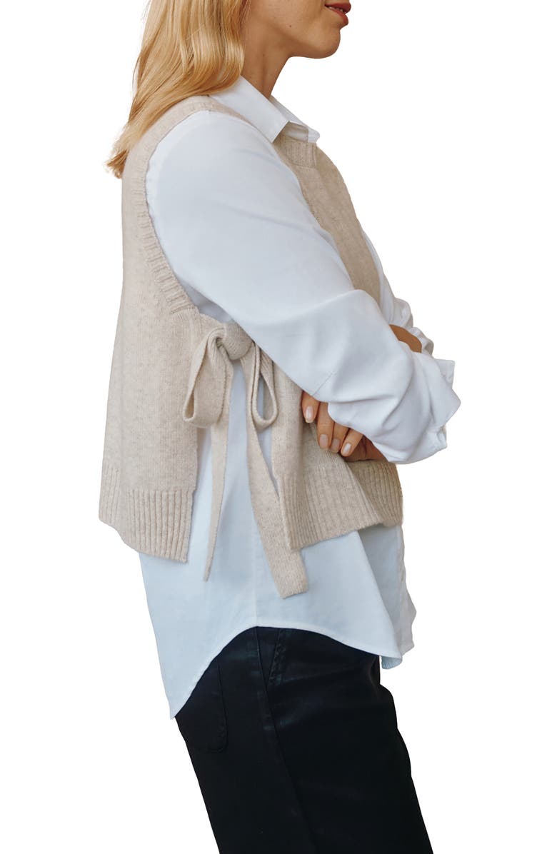 Bella Dahl Side Tie Wool & Cashmere Sweater Vest, Alternate, color, Ivory Oat