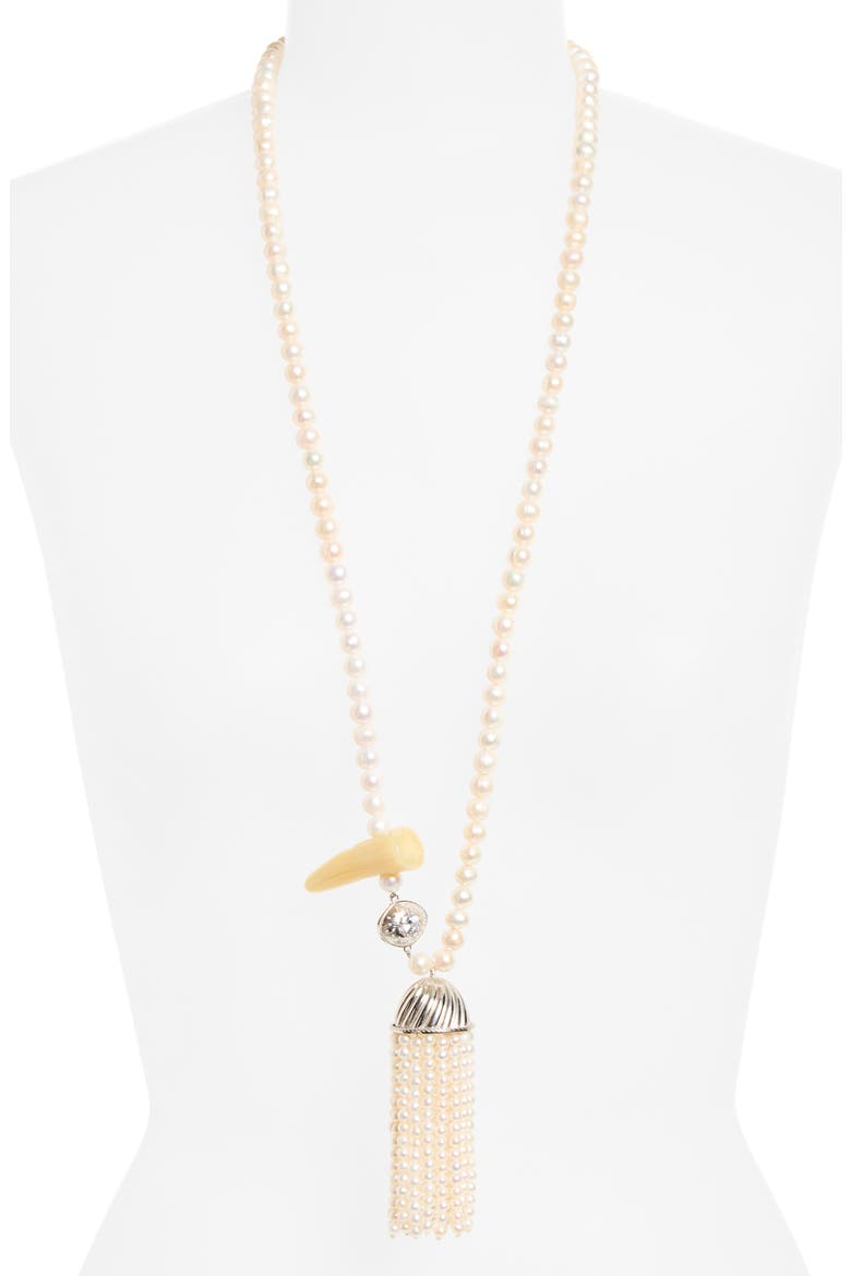 Petite Rengin Short Freshwater Pearl Tassel Pendant Necklace, Alternate, color, WHITE