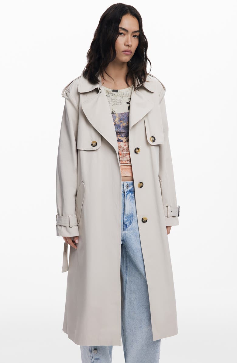 Desigual Belted Trench Coat, Alternate, color, Beige