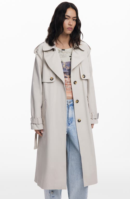 Desigual Belted Trench Coat In Gray