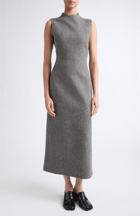 Wool Herringbone Midi Dress