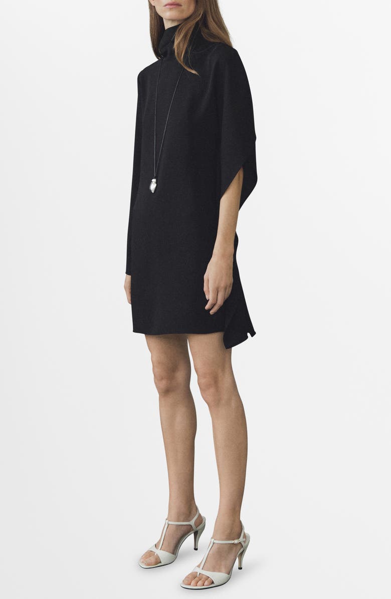 MANGO Asymmetric Sleeve Turtleneck Sweater Dress, Main, color, Black