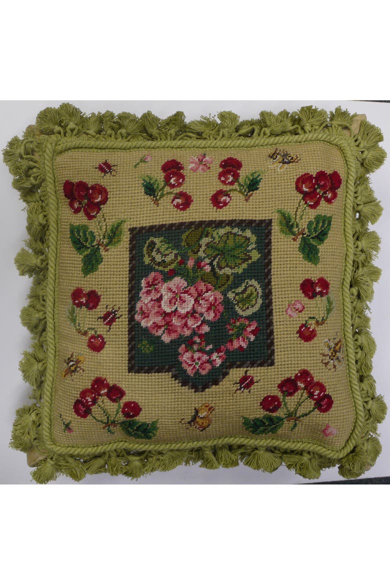Cherries Needlepoint Accent Pillow, Main, color, Red