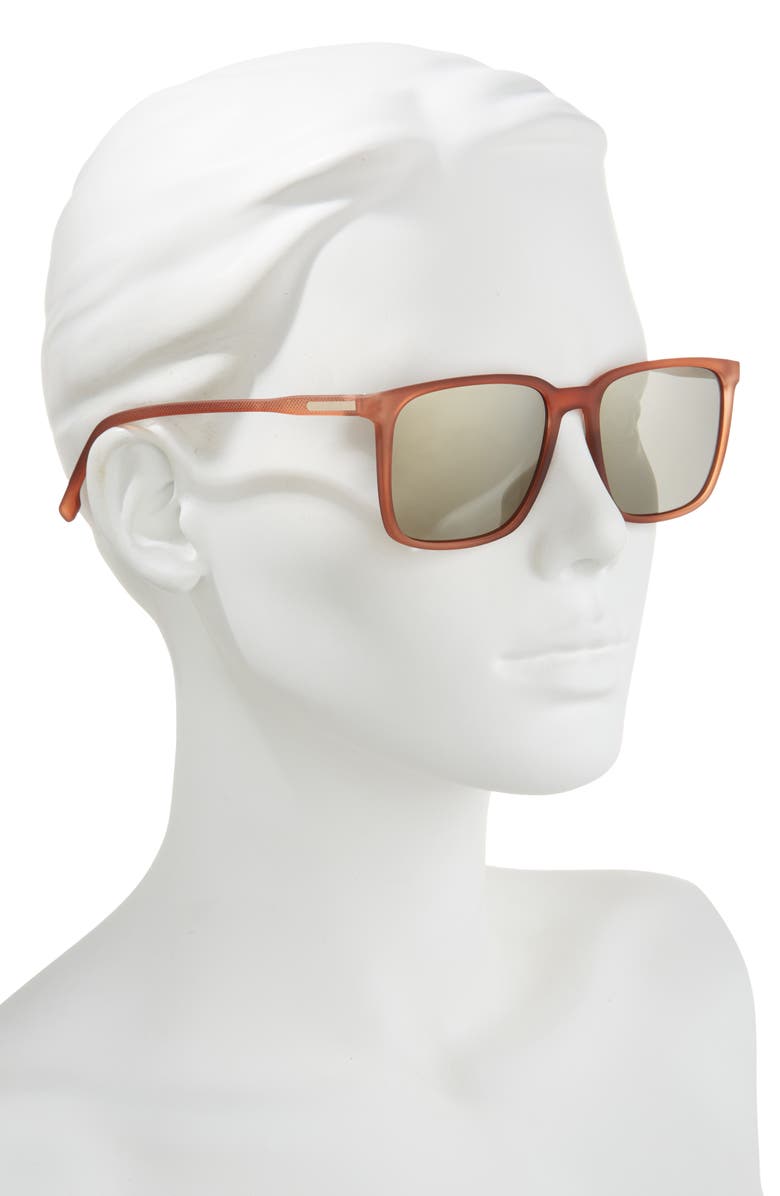 Hurley 55mm Polarized Square Sunglasses, Alternate, color, Almond Brown