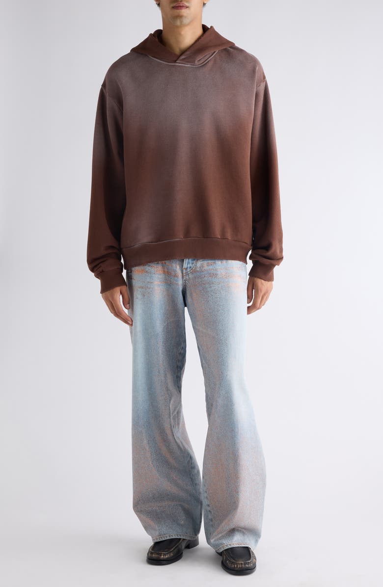 Acne Studios Stockholm Oversize Distressed Graphic Hoodie, Alternate, color, Chocolate Brown