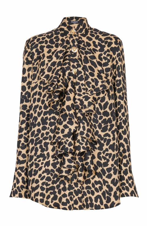 Balmain Jabot Collar Leopard Print Shirt In Animal Print
